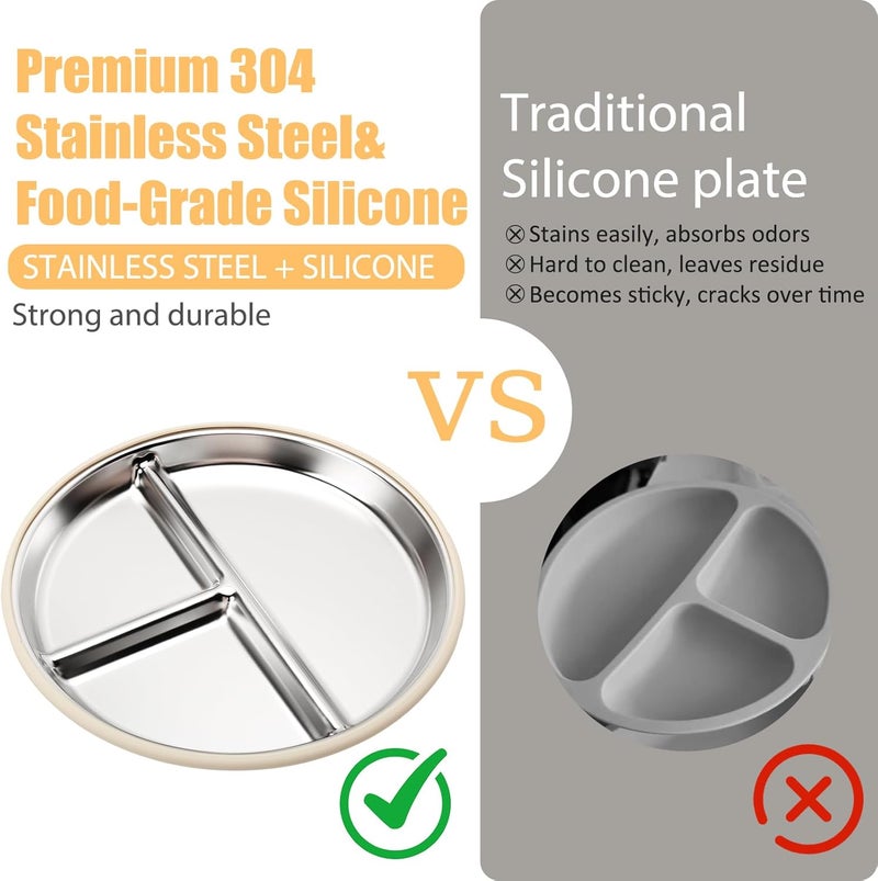 mislili Stainless Steel Baby Plate and Bowls with Suction, Divided Kids Baby Plate and Toddler Bowl with Removable Silicone Suction, Non-Slip Baby Feeding Set Dishwasher Safe，4 Packs - Image 4